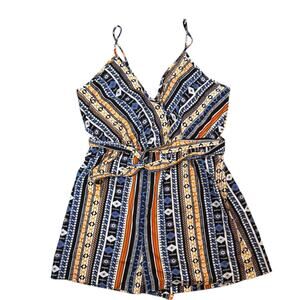NWT Cupshe Boho Tribal Print Romper Size  XL Belted V-Neck Spaghetti Straps